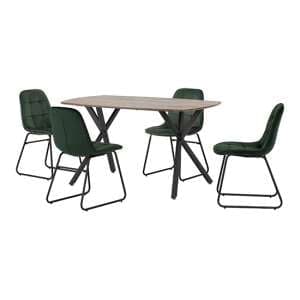 Alsip Dining Table In Medium Oak With 4 Lyster Green Chairs