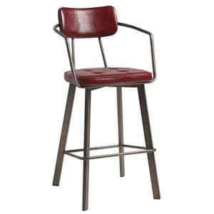 Alstan Faux Leather Bar Stool In Vintage Red - UK