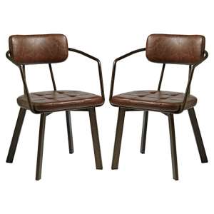 Alstan Vintage Brown Faux Leather Armchairs In Pair