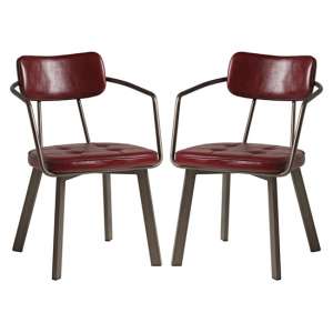 Alstan Vintage Red Faux Leather Armchairs In Pair