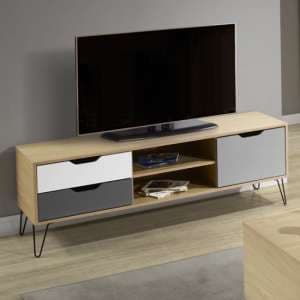 Baucom Oak Effect 1 Door 2 Drawers TV Stand In White And Grey - UK