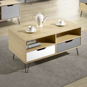 Baucom Oak Effect 2 Drawers Coffee Table In White And Grey