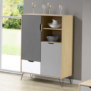 Baucom Oak Effect Tall Sideboard In White And Grey - UK