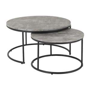 Alsip Round Wooden Set Of 2 Coffee Table In Concrete Effect
