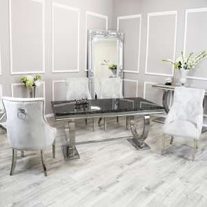 Alto Black Marble Dining Table With 8 Dessel Light Grey Chairs - UK