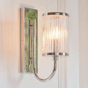Alto Clear Ribbed Glass Shades Wall Light In Bright Nickel - UK