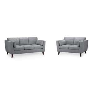 Alto Fabric 3+2 Seater Sofa Set In Grey With Wooden Legs - UK