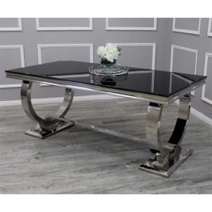 Alto Large Black Glass Dining Table With Polished Base