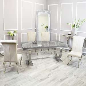 Alto Light Grey Marble Dining Table 8 North Cream Chairs - UK