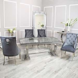 Alto Light Grey Marble Dining Table 8 Benton Dark Grey Chairs - UK