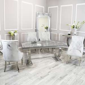 Alto Light Grey Marble Dining Table 8 Dessel Light Grey Chairs - UK