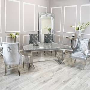 Alto Light Grey Marble Dining Table 8 Dessel Pewter Chairs - UK
