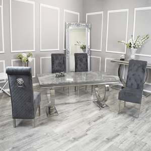 Alto Light Grey Marble Dining Table 8 Elmira Dark Grey Chairs - UK