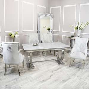 Alto White Glass Dining Table With 8 Dessel Light Grey Chairs