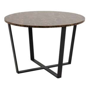 Altoona Round Wooden Dining Table In Matt Brown Marble Effect