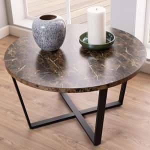 Altoona Wooden Coffee Table Round In Brown Marble Effect - UK