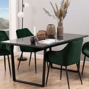 Altoona Wooden Dining Table Rectangular In Black Marble Effect - UK