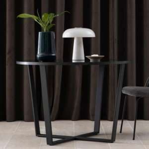 Altoona Wooden Dining Table Round In Black Marble Effect - UK