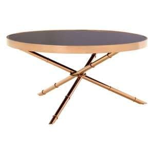 Alvara Black Glass Top Coffee Table With Rose Gold Bamboo Frame - UK