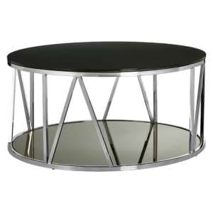 Alvara Round Black Glass Top Coffee Table With Chrome Frame - UK