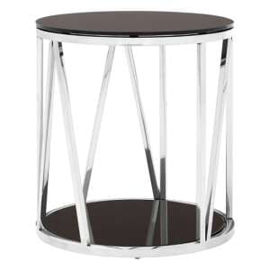 Alvara Round Black Glass Top Side Table With Chrome Frame - UK