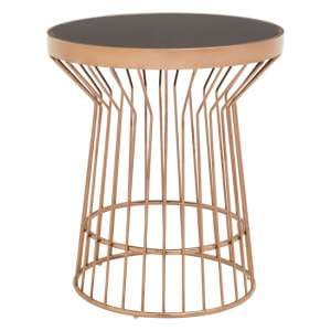 Alvara Round Black Glass Top Side Table With Copper Frame - UK