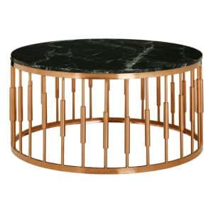Alvara Round Black Marble Top Coffee Table With Rose Gold Base - UK