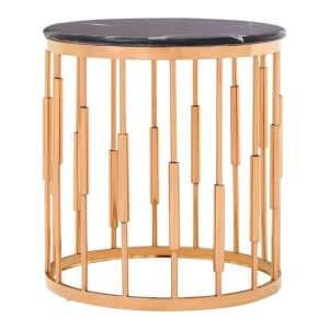 Alvara Round Black Marble Top Side Table With Rose Gold Base - UK