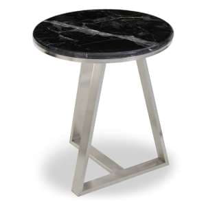 Alvara Round Black Marble Top Side Table With Silver Base