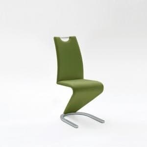 Amado Dining Chair In Olive Faux Leather With Chrome Base - UK