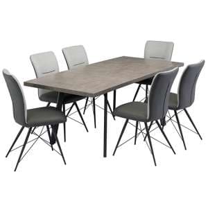 Amalki Extending Wooden Dining Table With 6 Amalki Grey Chairs - UK