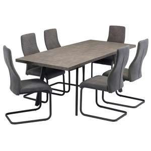 Amalki Extending Wooden Dining Table With 6 Palmen Grey Chairs - UK