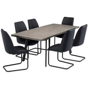 Amalki Extending Wooden Dining Table With 6 Revila Grey Chairs - UK