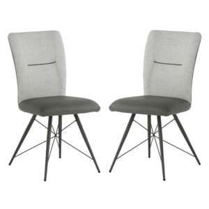 Amalki Light Grey Fabric And Pu Leather Dining Chair In A Pair - UK