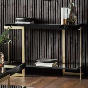 Amana Glass Top Console Table In Black With Golden Metal Frame - UK
