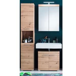 Amanda Bathroom Vanity And Storage With LED Mirror In Knotty Oak