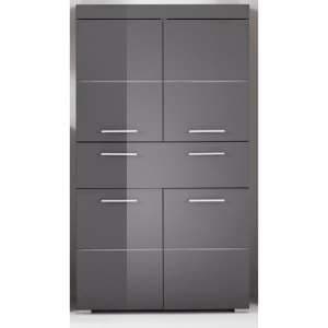 Amanda Floor Storage Cabinet In Grey Gloss With 4 Doors - UK