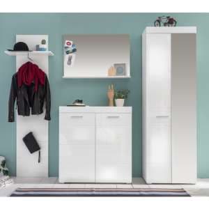 Amanda Hallway Furniture Set In White Gloss With Wardrobe