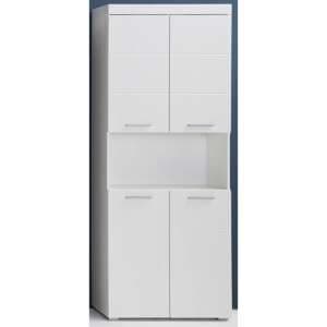 Amanda Tall Storage Cabinet In White Gloss With 4 Doors - UK