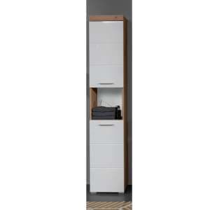 Amanda Tall Storage Cabinet In White Gloss And Knotty Oak