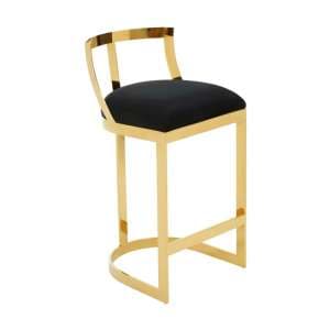 Ambon Black Velvet Bar Chair With Gold Metal Legs - UK