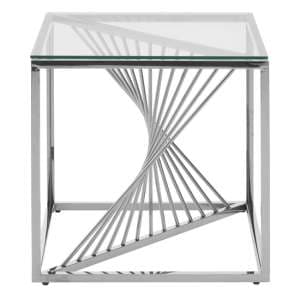 Amelia Clear Glass End Table With Silver Metal Base - UK
