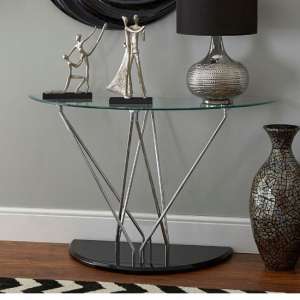 Amelia Half Moon Clear Glass Top Console Table With Black Base - UK