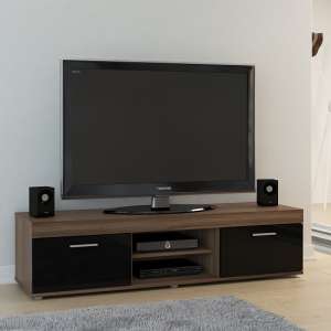Amerax TV Stand In Walnut And Black High Gloss With 2 Doors