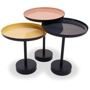 Amiga Enamel Top Nest Of 3 Tables In Gold And Black - UK