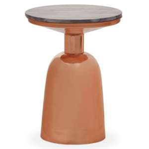 Amiga Round Black Marble Top Side Table With Copper Base - UK