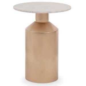 Amiga Round Carrara Marble Top Side Table With Gold Base - UK