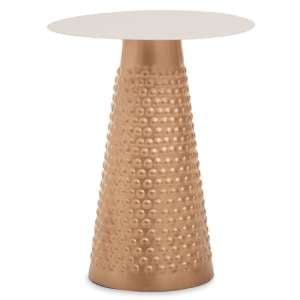 Amiga Round Metal Side Table In White And Gold - UK