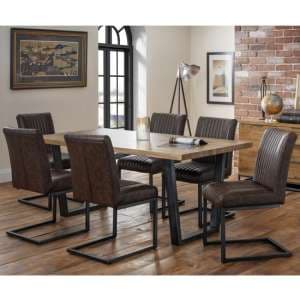 Barras Wooden Dining Table In Solid Oak With 6 Brown Chairs