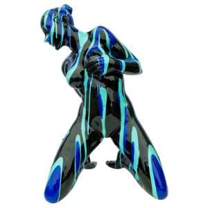 Amorous Kneeling Yoga Lady Sculpture In Black and Blue